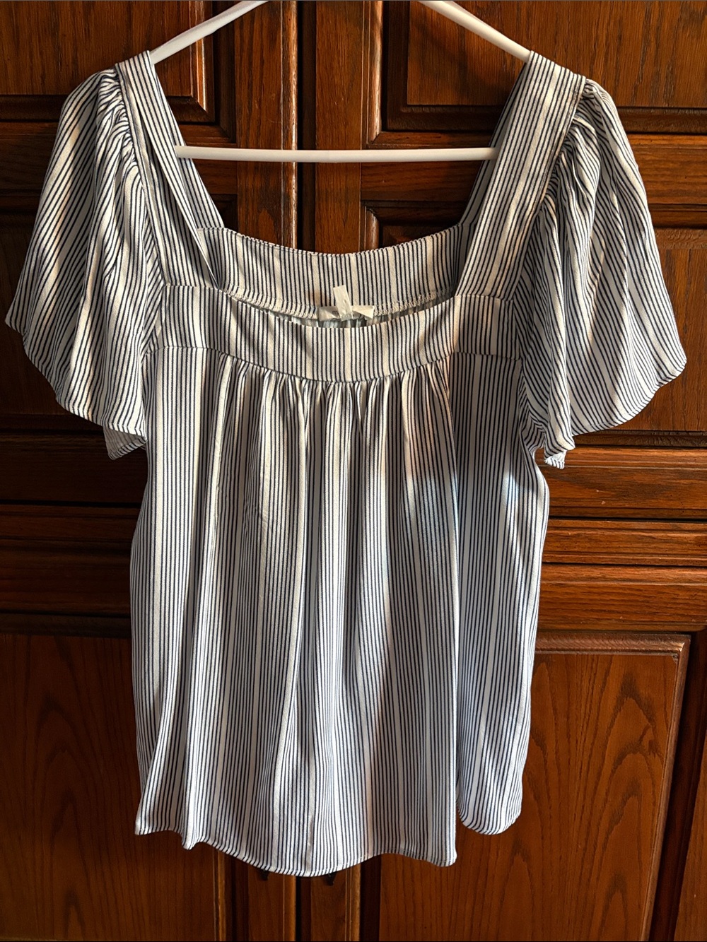 Maurices White & Navy Striped Square-Neck Blouse